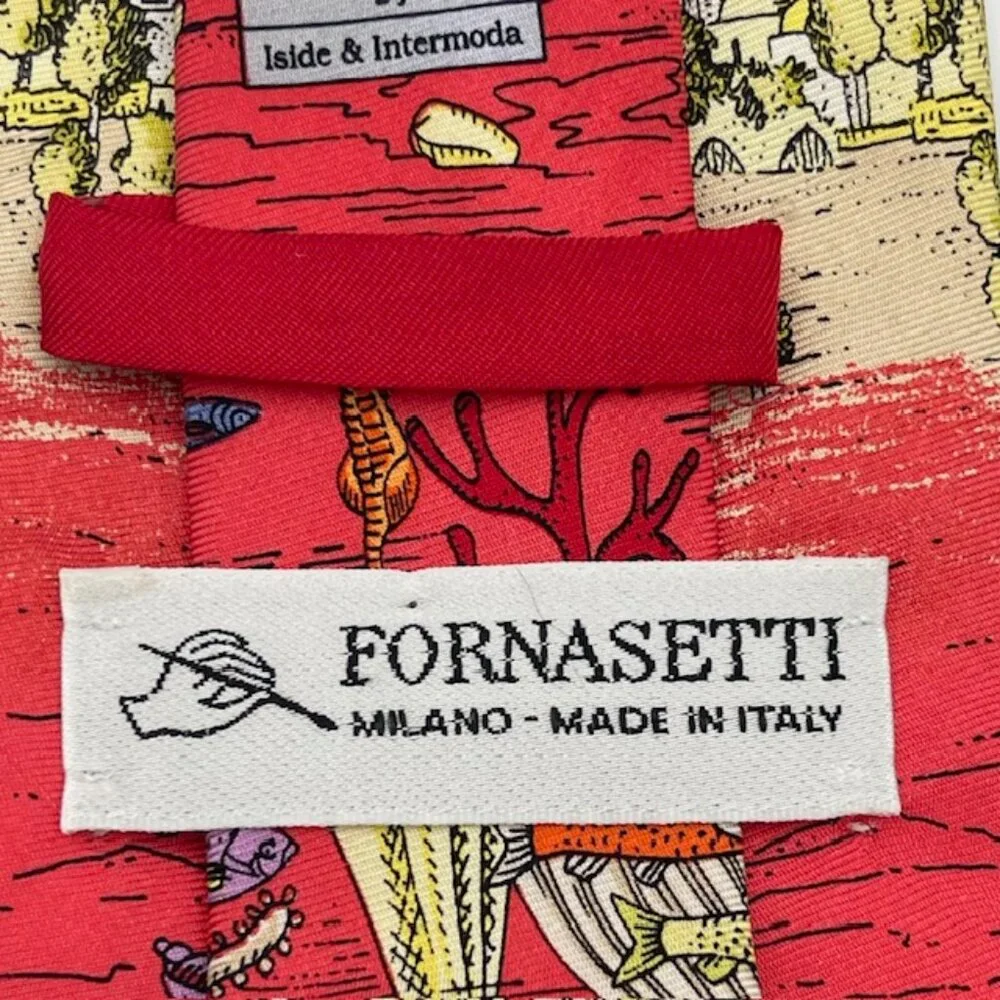 Fornasetti Milano 'Sole Al Mare' 100% Silk Italy Surreal Fish Coral Art RARE
